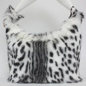 Neiman Marcus Snow Leopard Print Rabbit Fur Hobo Bag